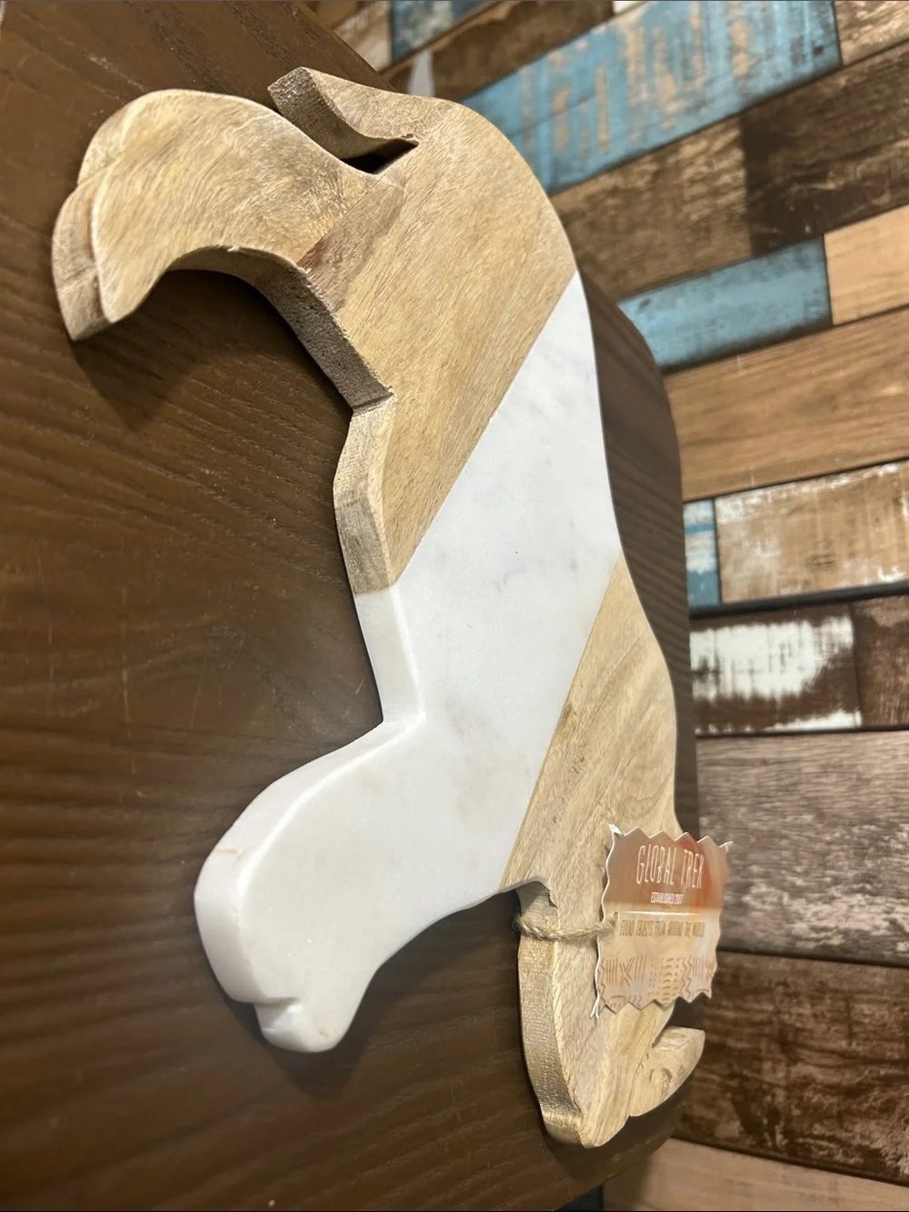 Wooden Rhino cutting board in Natural Wood & marble